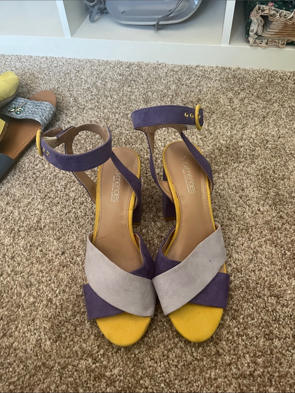 Suede feel Colorblock Ankle-Strap Heels
